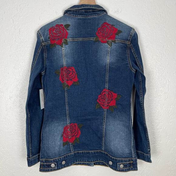 LuLaRoe Jaxon Floral Rose Embroidered Denim Jean Jacket NWT Size Small - Picture 2 of 3